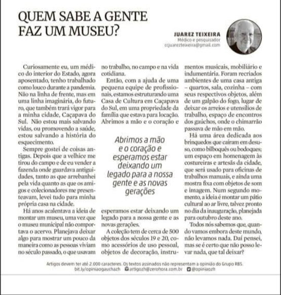 artigo-zh-inicio-da-casa.jpg Artigo Quem Sabe a gente faz um museu? Publicado em Zero Hora
